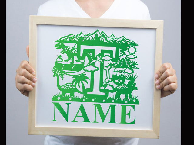 Dinosaur Papercut Alphabets T SVG Johan Ru designs 