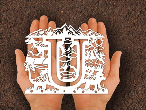 Dinosaur Papercut Alphabets U SVG Johan Ru designs 