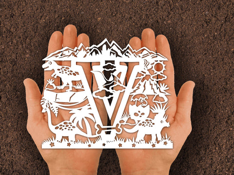 Dinosaur Papercut Alphabets V SVG Johan Ru designs 