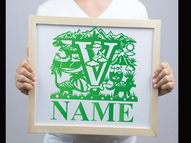 Dinosaur Papercut Alphabets V SVG Johan Ru designs 