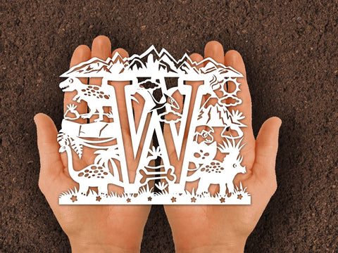 Dinosaur Papercut Alphabets W SVG Johan Ru designs 