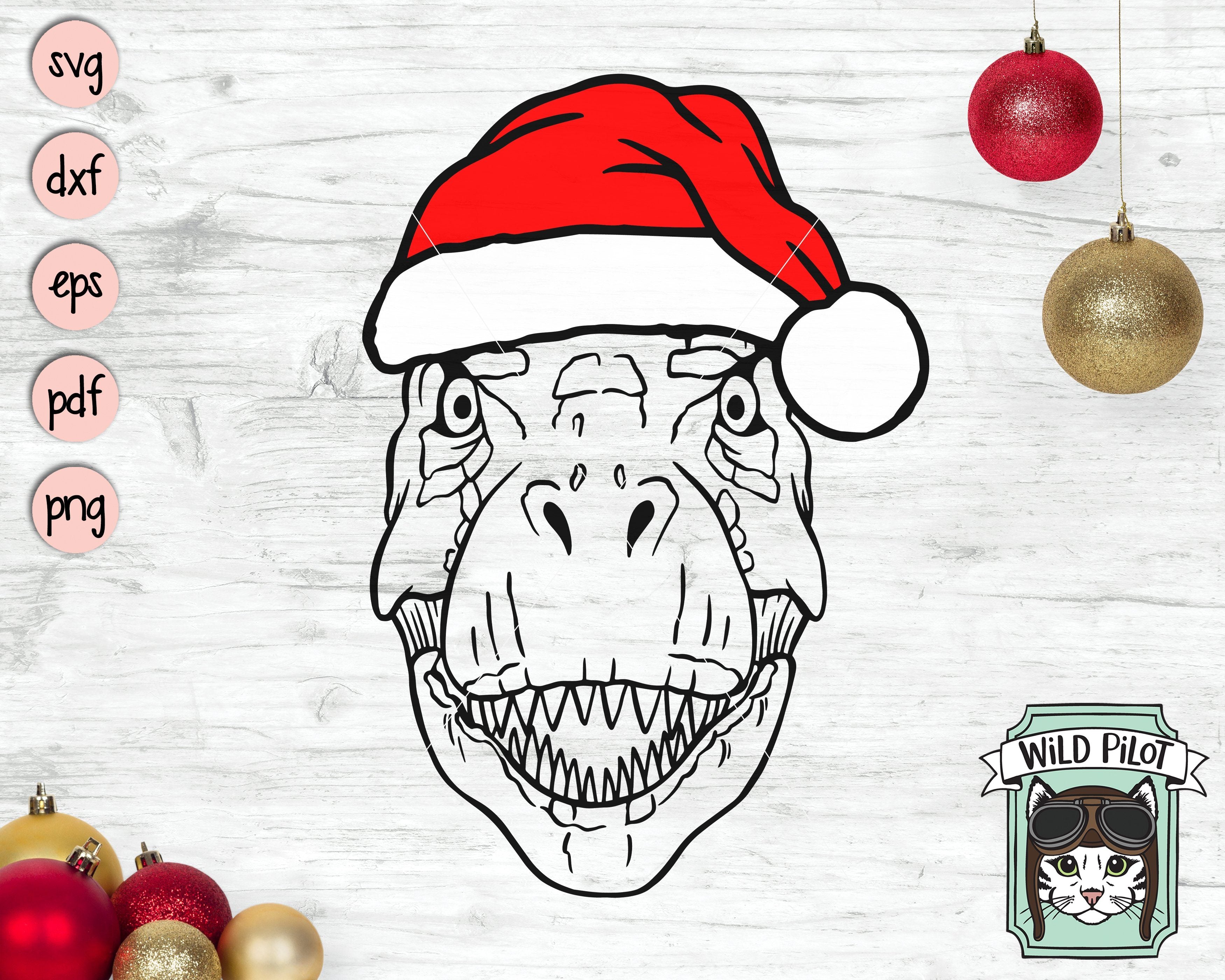 Print and Cut Christmas Dinosaur Stickers - With Santa Hats