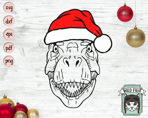 Dinosaur Santa Hat SVG File, Trex With Hat SVG, Christmas SVG, Dinosaur SVG, Christmas Cut File, Christmas Animals SVG, Tyrannosaurus Rex SVG SVG Wild Pilot 