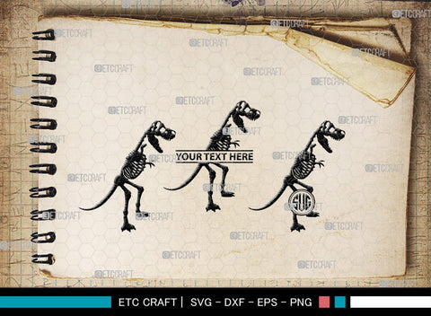 Dinosaur Skeleton Monogram, Dinosaur Silhouette, Dinosaur Skeleton SVG, Dinosaur Bones Svg, Jurassic Animal Svg, T-Rex Svg, SB00253 SVG ETC Craft 
