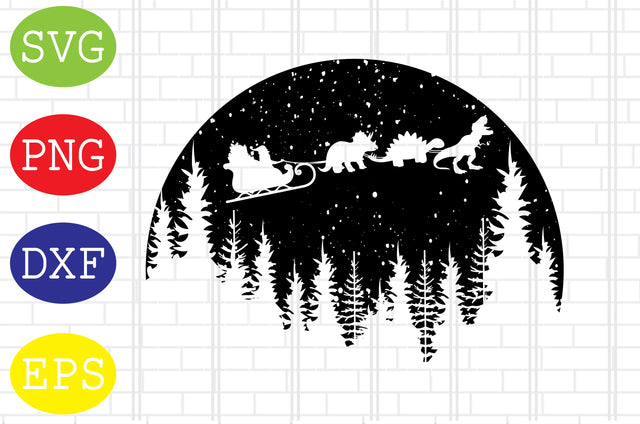 Dinosaur Sleigh Ride Svg, Christmas Scene Svg, Merry Christmas Svg, Santa Svg, Christmas Holiday Svg, Png, Eps, Dxf Files SVG DigitalSvgFiles 