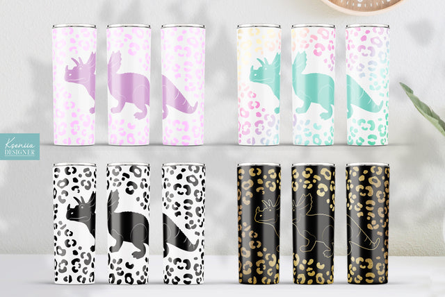 Dinosaur Sublimation Tumbler Design. Triceratops Silhouette PNG Sublimation Kseniia designer 