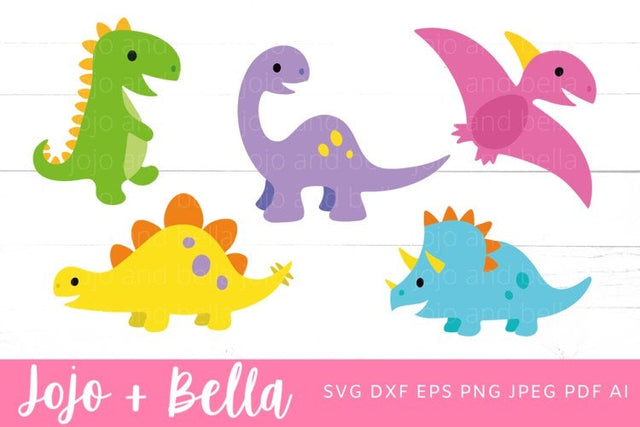 Dinosaur SVG, bundle, Baby Dinosaur Svg, Birthday Pack Jurassic T-Rex Steg Bront Dino Theme Clipart, Baby Shower Svg Files, New Baby Svg File SVG Jojo&Bella 
