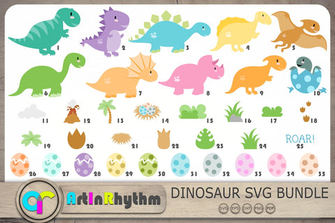 Dinosaur Svg Bundle, Baby Dinosaurs Svg, Dinosaur Cliparts, Dinosaurs Svg, Dinosaur Cut Files SVG Artinrhythm shop 