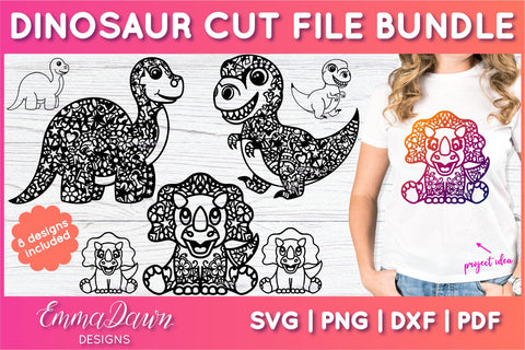 Dinosaur SVG Bundle, Cute Dinosaur Cut File Bundle SVG Emma Dawn Designs 