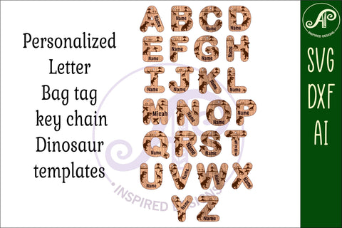 Dinosaur theme tag letter designs keychain DIGITAL SVG SVG APInspireddesigns 