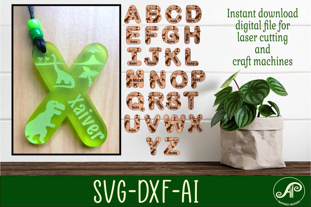 Dinosaur theme tag letter designs keychain DIGITAL SVG SVG APInspireddesigns 