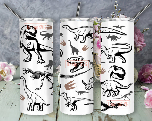 Dinosaur Tumbler Wrap, Dinosaur 20oz Skinny Tumbler, Dino Skeleton Tumbler Png, Dinosaur Sublimation Design, Digital Download Sublimation DesignSVG 