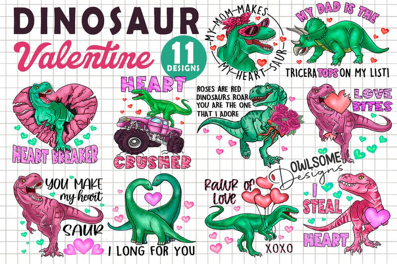 Dinosaur Valentine Bundle Sublimation Owlsome.Designs 