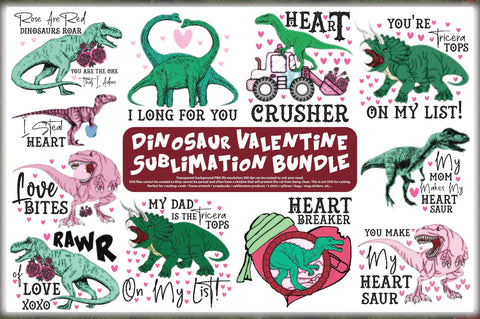 Dinosaur Valentine Sublimation Bundle Sublimation Jagonath Roy 