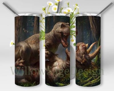Dinosaur War 20oz Skinny Tumbler, Ancient Jurassic Tumbler Png, Ancient Dinosaur Design Tumbler, Ancient Animals Sublimation Design, Instant Download Sublimation WillowSageDesign 