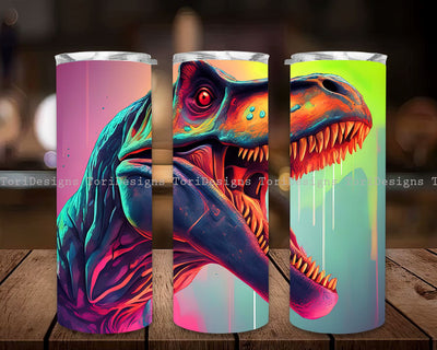 Dinosaur Watercolor Seamless Sublimation Tumbler Designs, T-Rex Colorful 20oz Sublimation Tumbler Sublimation ToriDesigns 