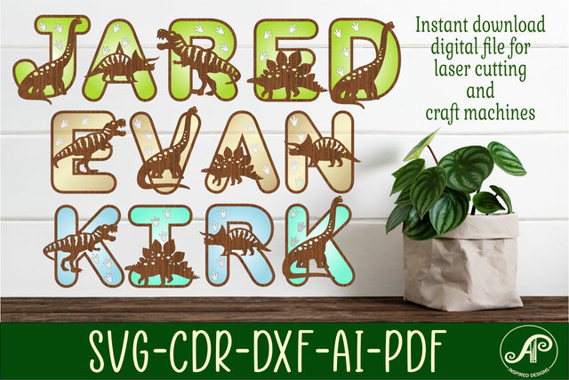 Dinosaur with footprints alphabet set. 72 layered letters. SVG APInspireddesigns 