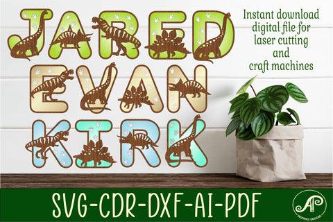 Dinosaur with footprints alphabet set. 72 layered letters. SVG APInspireddesigns 