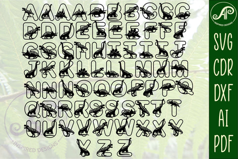 Dinosaur with footprints alphabet set. 72 layered letters. SVG APInspireddesigns 