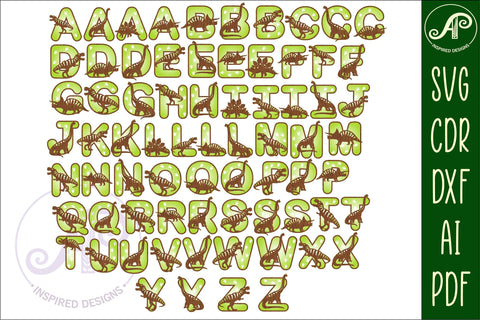 Dinosaur with footprints alphabet set. 72 layered letters. SVG APInspireddesigns 