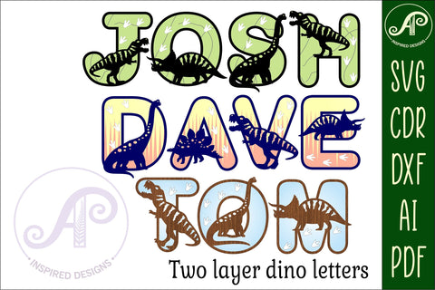Dinosaur with footprints alphabet set. 72 layered letters. SVG APInspireddesigns 