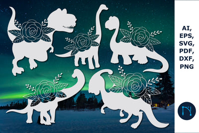 dinosaur with rose paper cut SVG bundle SVG MD JOYNAL ABDIN 
