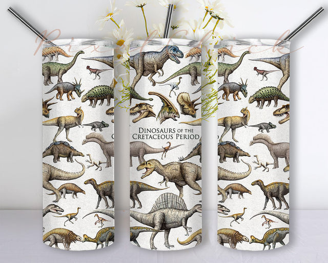 Dinosaurs of the Cretaceous Period 20oz Skinny Tumbler Sublimation Designs for Straight/Tapered Tumbler Design, Dinosaurs PNG Digital Download Sublimation PixelChick 