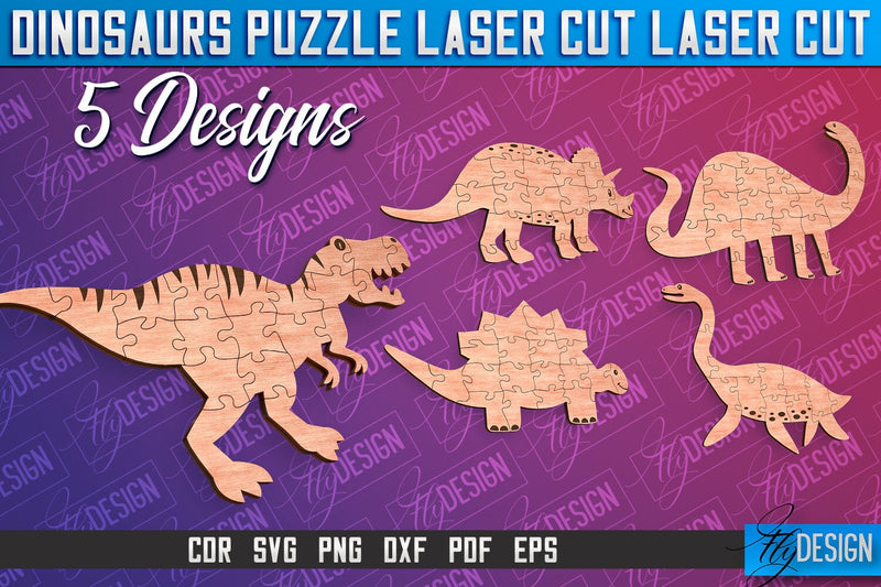 Dinosaurs Puzzle Laser Cut | Puzzle Game Laser Cut SVG Design | CNC Files SVG Fly Design 