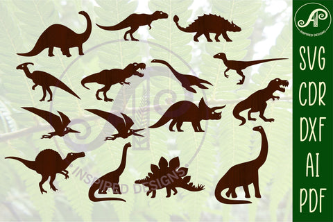 Dinosaurs Silhouette laser cut shapes x 18 SVG SVG APInspireddesigns 