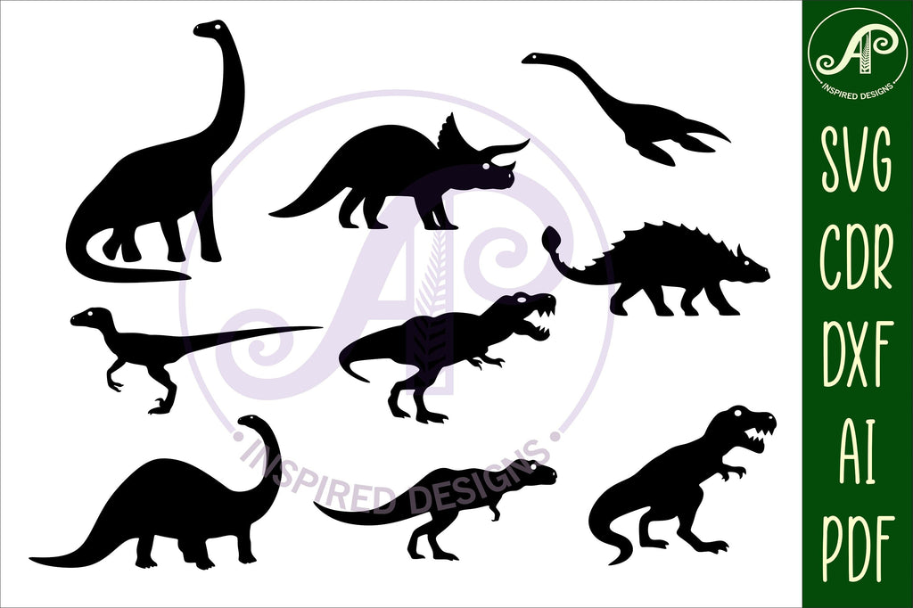 Dinosaurs Silhouette laser cut shapes x 18 SVG - So Fontsy