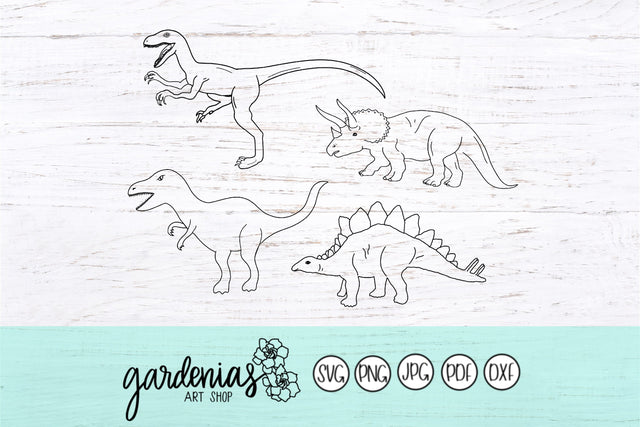 Dinosaurs T-Rex Velociraptor Stegosaurus Triceratops SVG Gardenias Art Shop