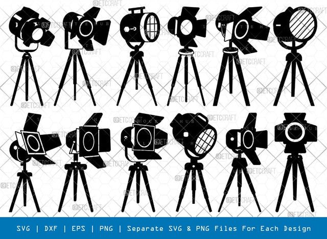Director Light Silhouette, Director Light SVG, LED Spotlight Svg, Tripod Floor Lamp Svg, Studio Directors Lamp Svg, Director Light Bundle, SB00844 SVG ETC Craft 