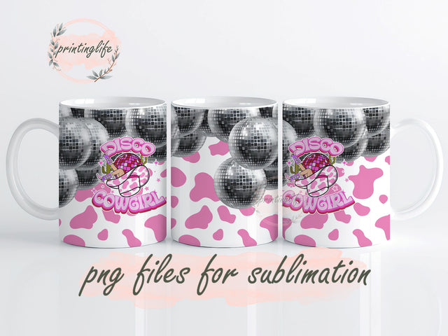 Disco Cowgirl Mug Wrap, Retro Western Mug Sublimation Design, Mug Wrap Template, Instant Digital Download PNG Sublimation PrintingLife 
