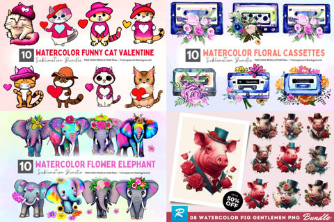 Display Watercolor PNG Big Bundle Sublimation Regulrcrative 