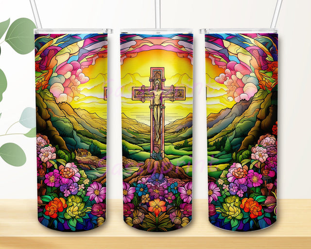 Distant Cross On A Hill Religious 20oz Skinny Tumbler Png, Cross Flowers Tumbler, Bible Verse Tumbler Wrap Png, Cross Rose Tumbler Wrap Png Sublimation sassyprint 