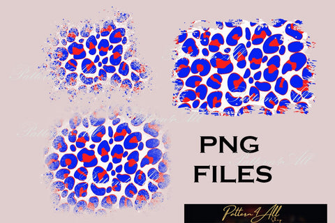 Distress Blue and Red Cheetah Print Background,Leopard print Splatter, Cheetah Grunge,Navy Leopard Print Pattern,White bleach effect PNG Sublimation ArtStudio 