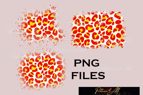 Distress Red and yellow Cheetah Print Background,Leopard print Splatter,White Leopard Print Pattern, Distressed White bleach PNG Sublimation ArtStudio 