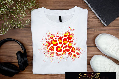 Distress Red and yellow Cheetah Print Background,Leopard print Splatter,White Leopard Print Pattern, Distressed White bleach PNG Sublimation ArtStudio 