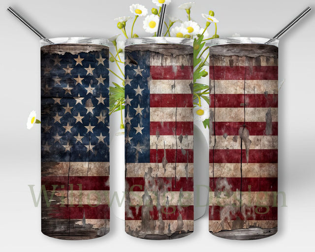 Distressed American Flag 20oz Skinny Tumbler Png Sublimation Design, Weathered American Flag Tumbler, American Flag Png, USA Flag Png, USA Cup Sublimation WillowSageDesign 