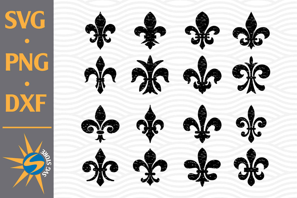 Distressed Fleur De Lis SVG, PNG, DXF Digital Files Include - So Fontsy