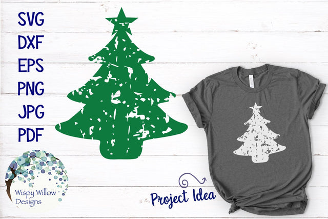 Distressed Grunge Christmas Tree SVG SVG Wispy Willow Designs 