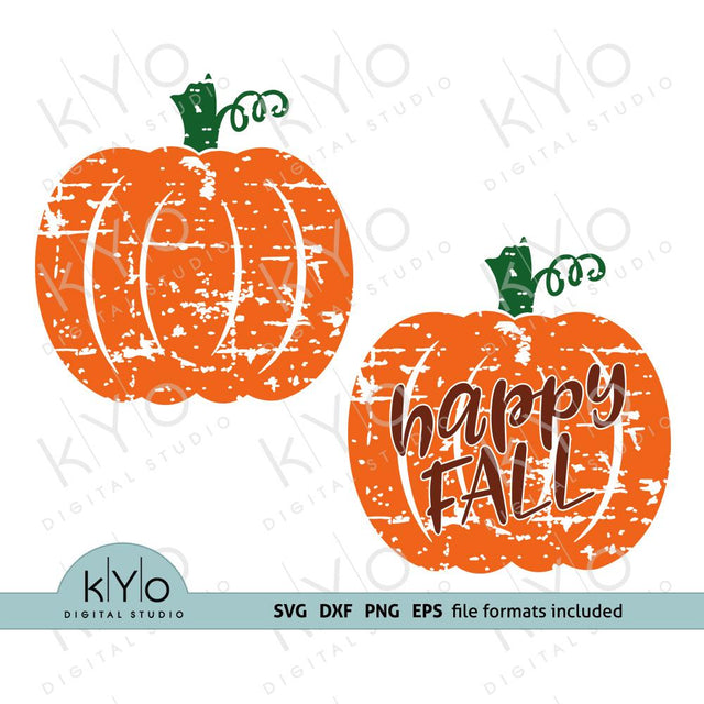 Distressed Grunge Happy Fall Pumpkin svg png dxf cut files SVG kYo Digital Studio 