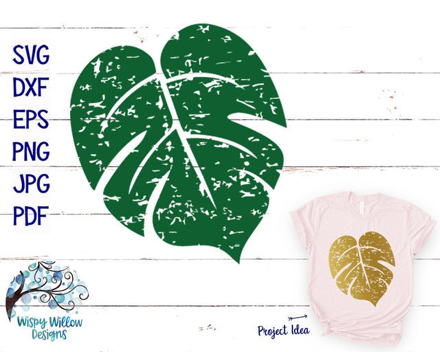 Distressed Grunge Monstera Leaf SVG SVG Wispy Willow Designs 