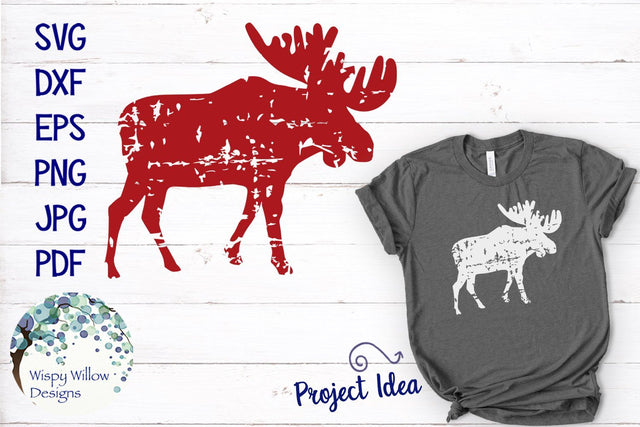 Distressed Grunge Moose | Winter Animal SVG SVG Wispy Willow Designs 
