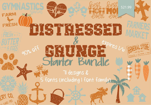 Distressed & Grunge Starter Bundle Bundle So Fontsy Design Shop 