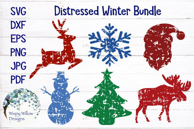 Distressed Grunge Winter Christmas SVG Bundle SVG Wispy Willow Designs