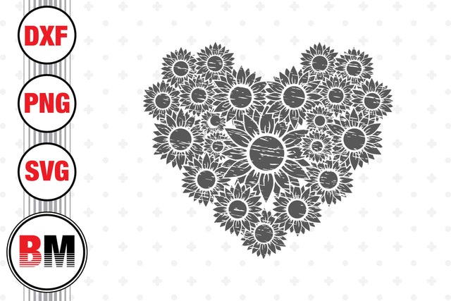 Distressed Heart Sunflower SVG, PNG, DXF Files SVG BMDesign 
