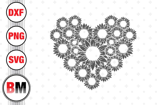Distressed Heart Sunflower SVG, PNG, DXF Files SVG BMDesign 