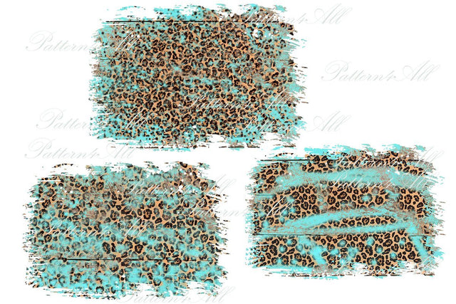 Distressed PNG Leopard Print and Turquoise Sublimation Patches, Sublimation Patches PNG Sketch DESIGN ArtStudio 
