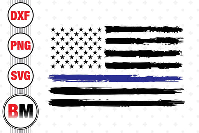 Distressed Thin Blue US Flag SVG, PNG, DXF Files SVG BMDesign 